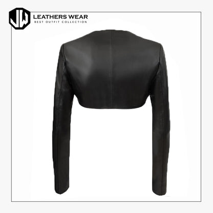 Women Black Leather Short Jacket