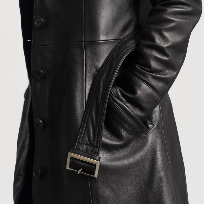 Women Black Leather Trench Coat