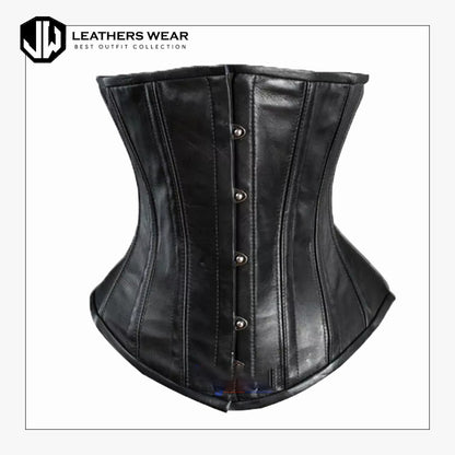 Women Black Leather Underbust Corset