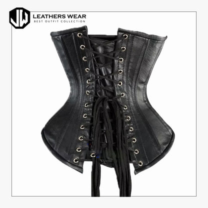 Women Black Leather Underbust Corset