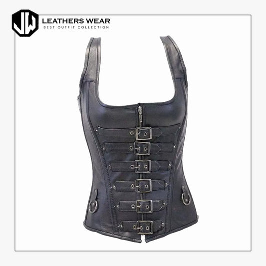 Women Black Premium Lambskin Leather Corset