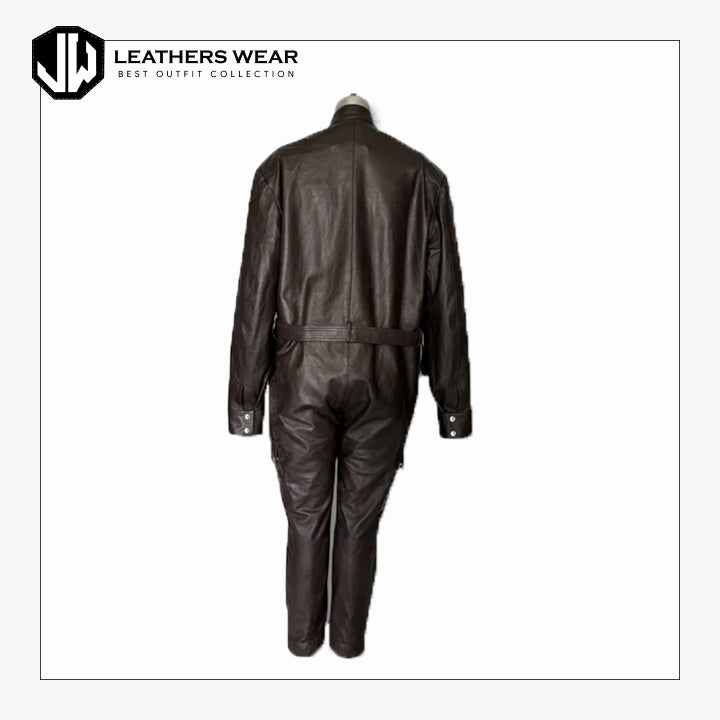 Women Brown Leather Jumpsuit