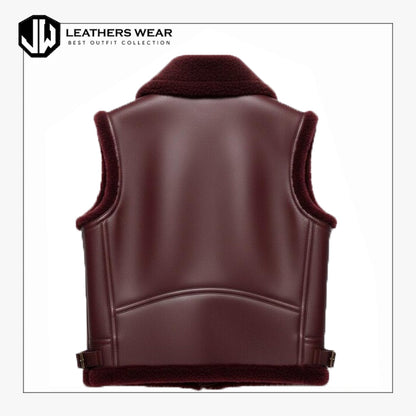 Women Burgundy Leather Waistcoat