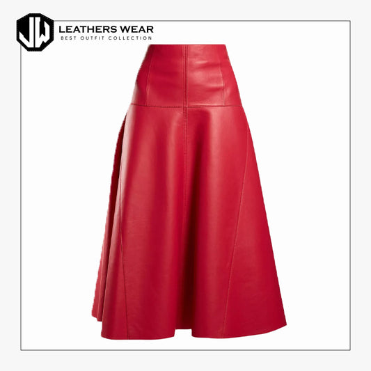 Women Lambskin Red Leather Skirt