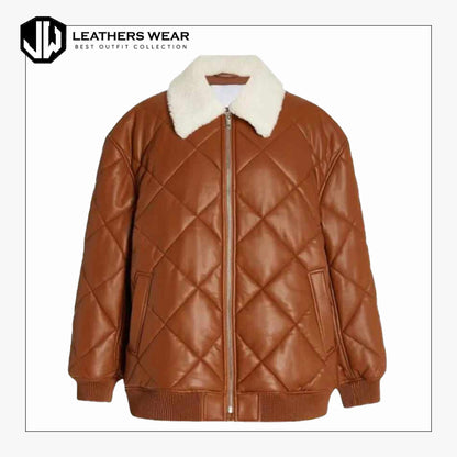 Women Leather Bomber Brown Jacket