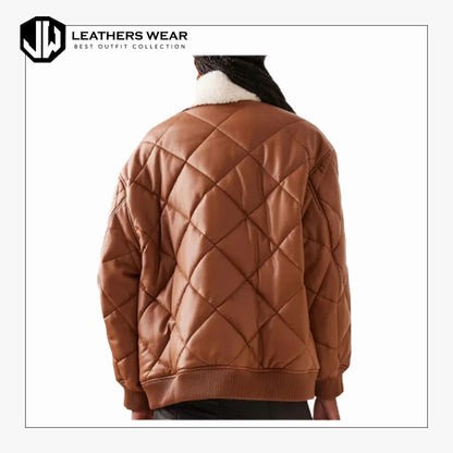 Women Leather Bomber Brown Jacket