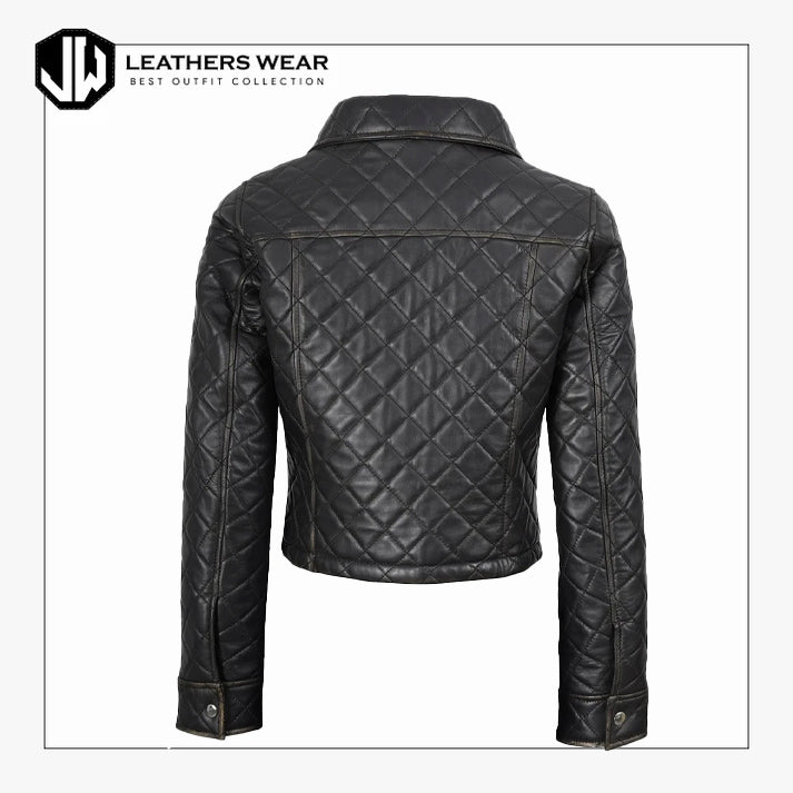 Women Leather Cropped Puffer Jacket