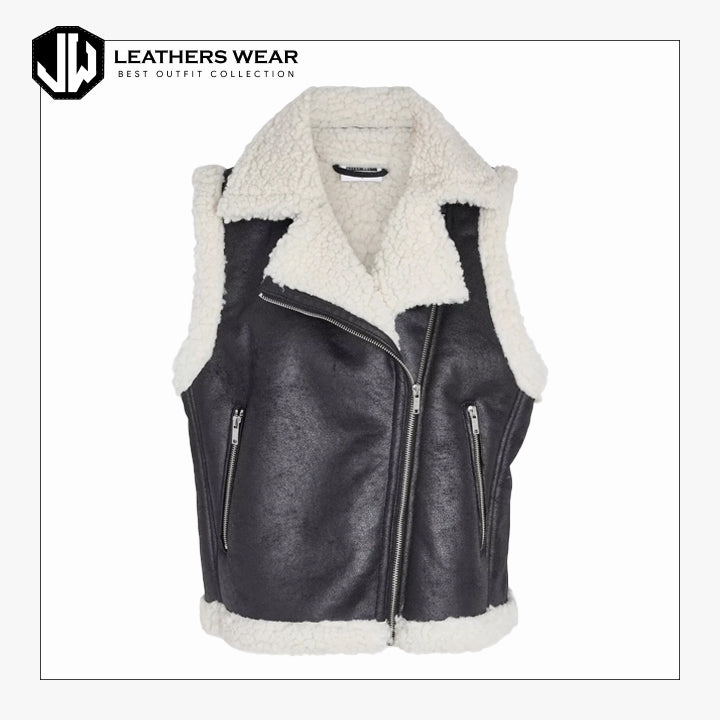 Women Leather Vintage Shearling Vest