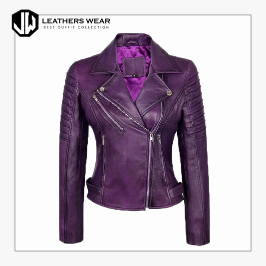 Women Purple Motorcycle Biker Leather Jacket