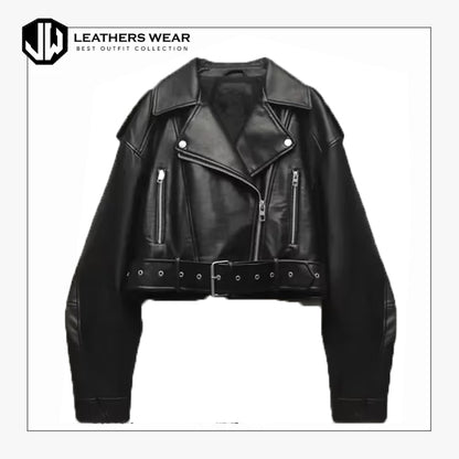 Women's Black Cropped Leather Jacket