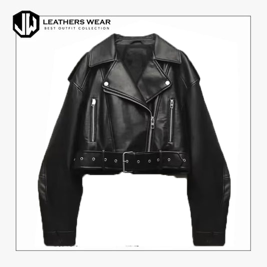 Women's Black Cropped Leather Jacket