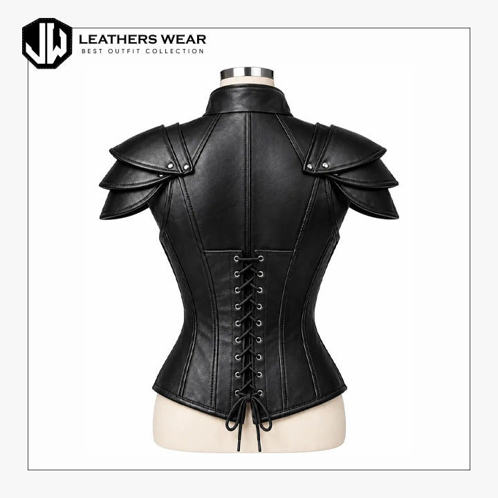 Womens Genuine Leather Shoulder Armor Corset