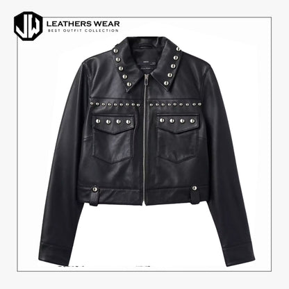 Women's Black Studded Leather Jacket