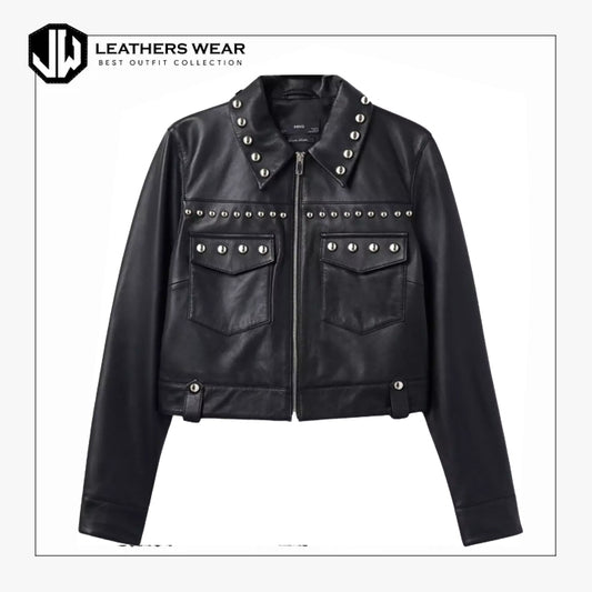 Women's Black Studded Leather Jacket