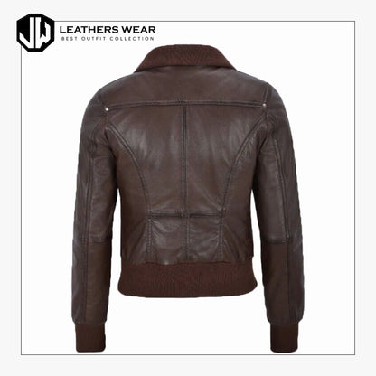 Womens Brown Bomber Leather Jacket