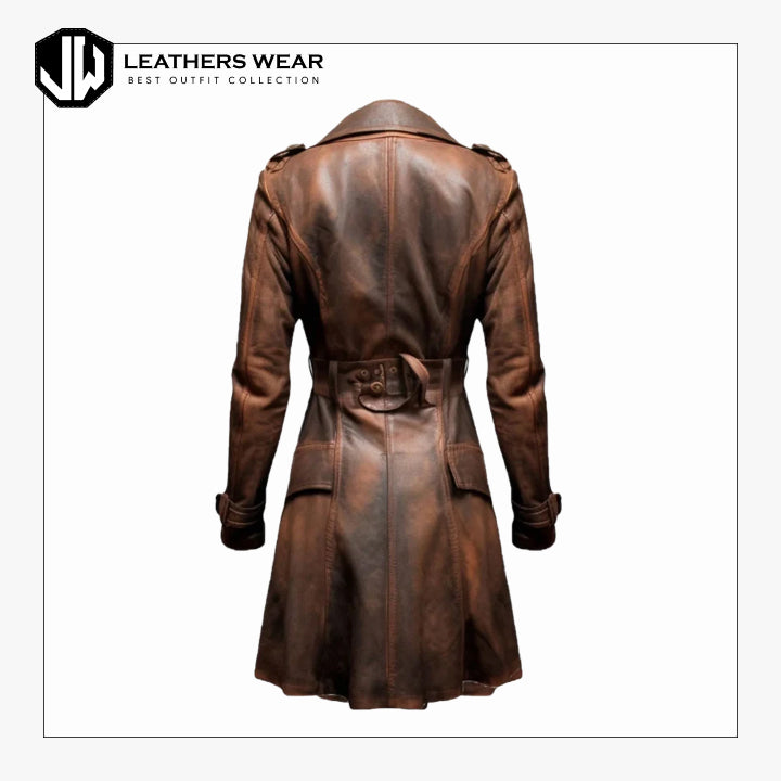 Womens Brown Vintage Leather Trench Coat Leathers Wear
