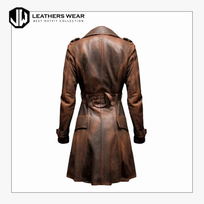 Womens Brown Vintage Leather Trench Coat Leathers Wear