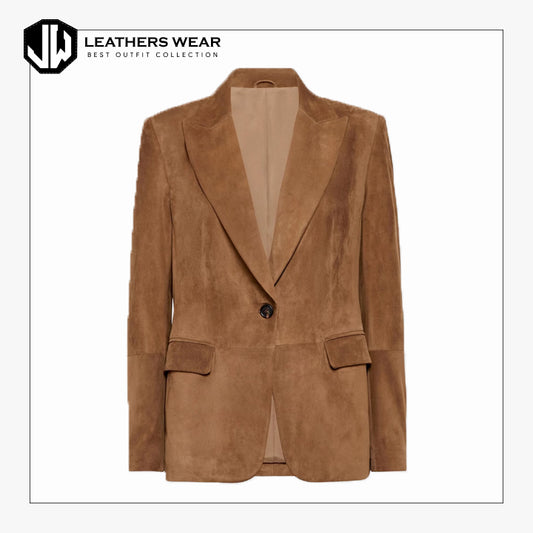 Women's Suede Leather Blazer Jacket