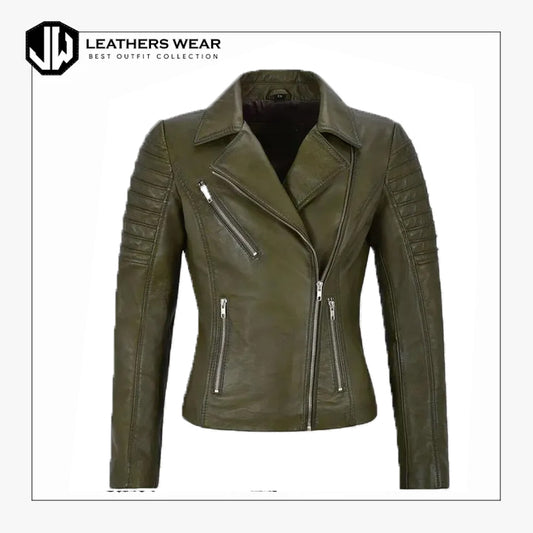 Women green Lambskin Leather Jacket