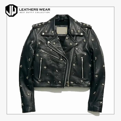 Women leather Studded Biker fashion Jacket