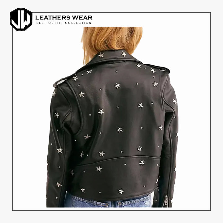 Women leather Studded Biker fashion Jacket