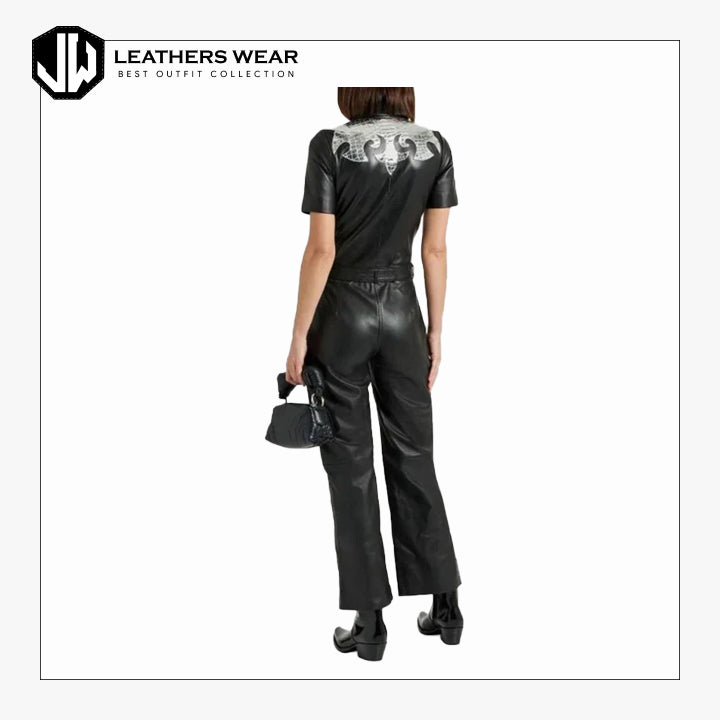 WomensBlackBeltedLeatherJumpsuit1