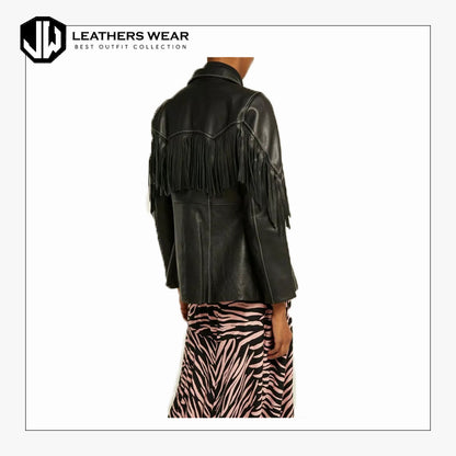 Womens Black fringed Leather Shirt