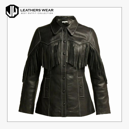 Womens Black fringed Leather Shirt