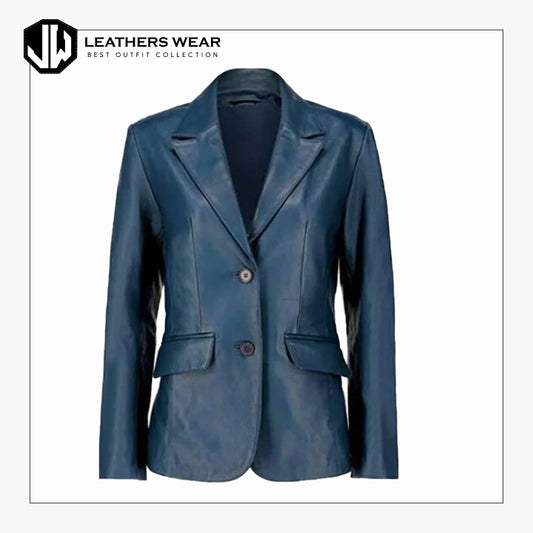 Womens Blue Leather Blazer