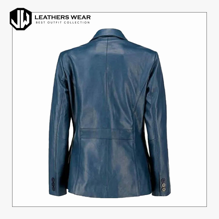 Womens Blue Leather Blazer