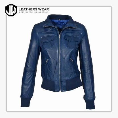 Womens Blue Leather Jacket