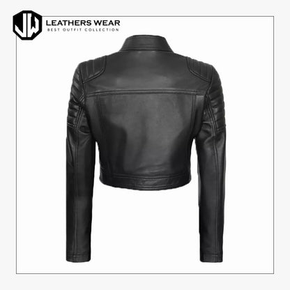 Womens Bomber Moto Cropped Leather Jacket