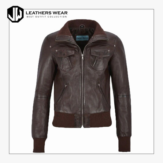 Womens Brown Bomber Leather Jacket