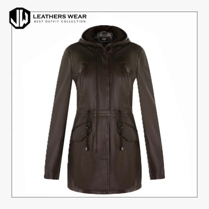 Womens Brown Leather Parka Jacket
