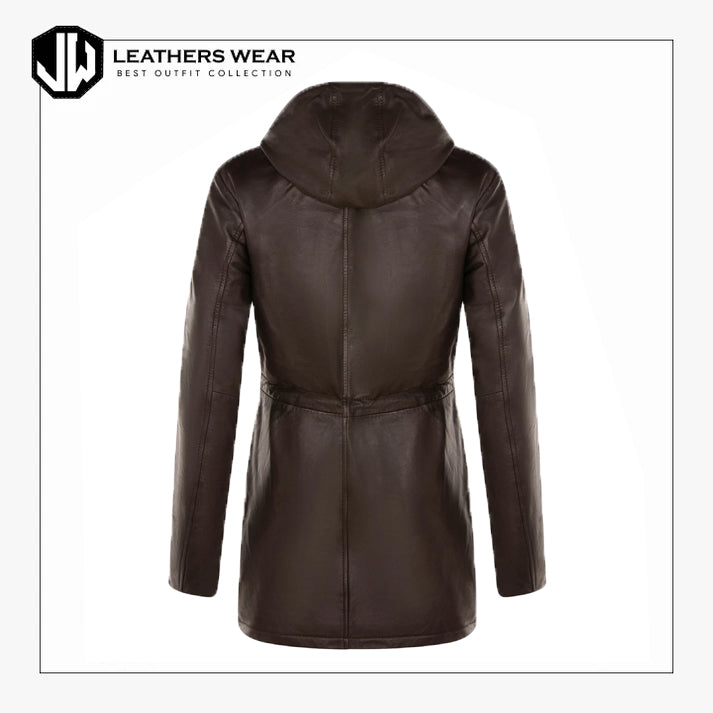 Womens Brown Leather Parka Jacket