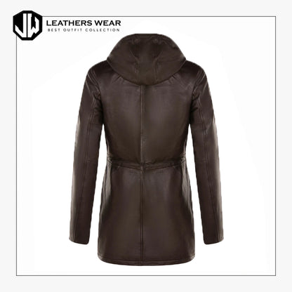 Womens Brown Leather Parka Jacket