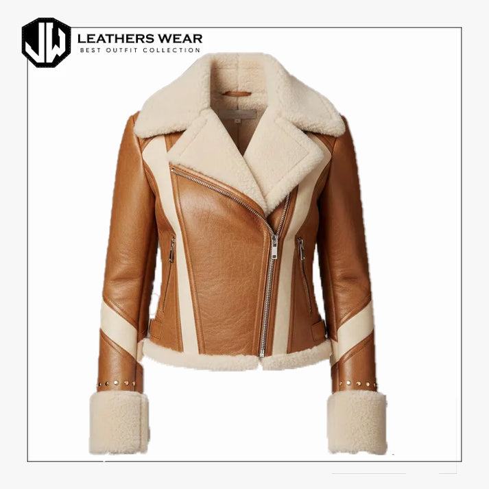 Womens Brown Shearling Leather Jacket