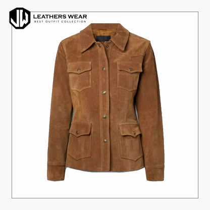 WomensBrownSoftSuedeLeatherShirt