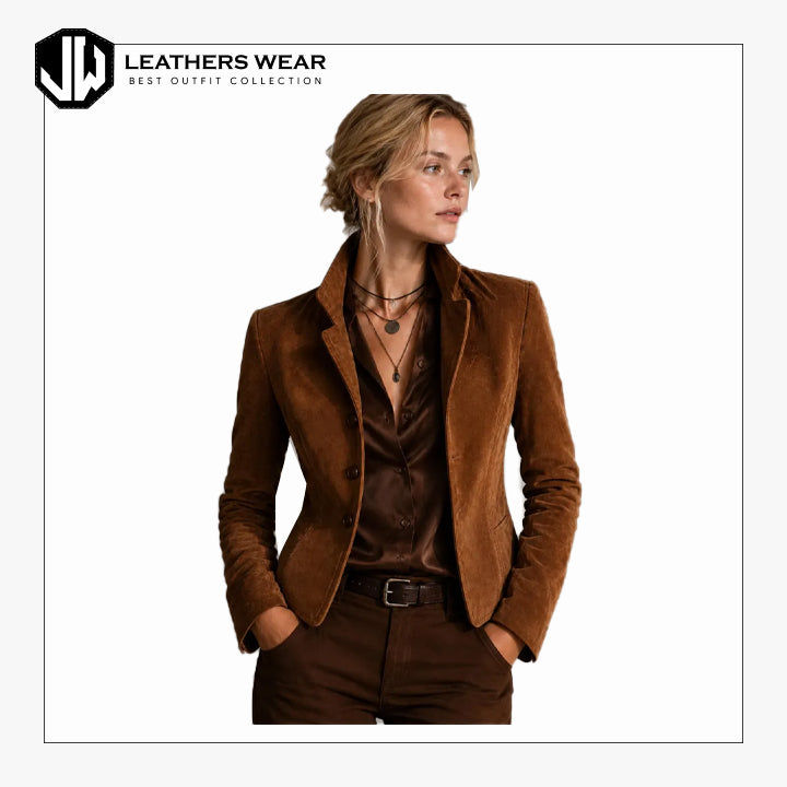 Womens Brown Suede Blazer Jacket