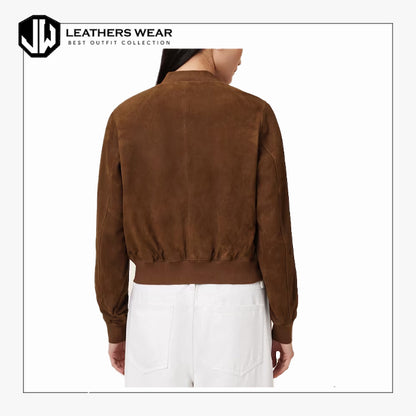 Womens Brown Suede Bomber Jacket