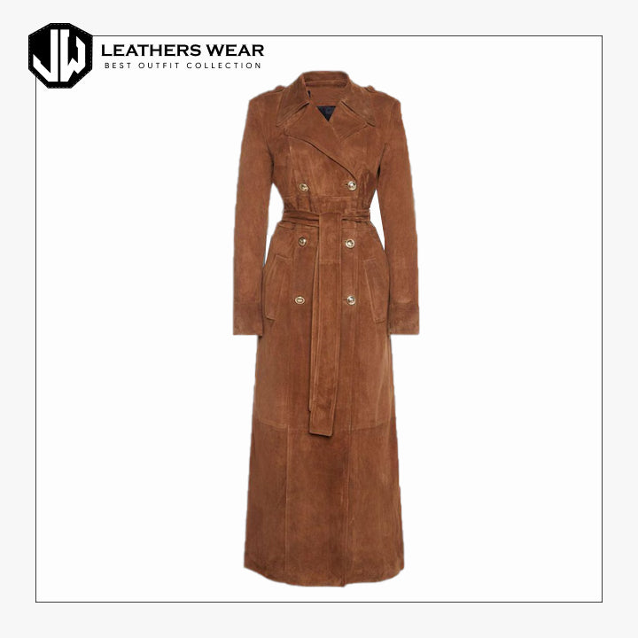 Womens Brown Suede Long Coat