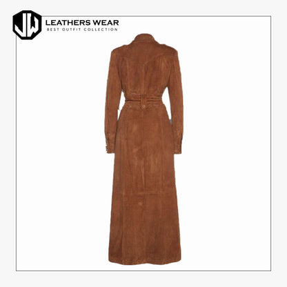 Womens Brown Suede Long Coat