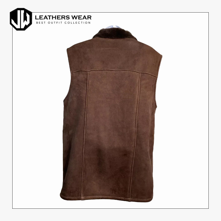 Womens Brown Suede Shearling Trim Vest