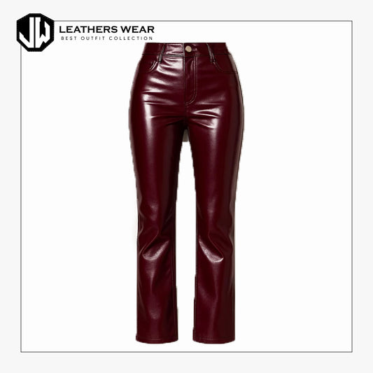 Womens Burgundy Leather Pants