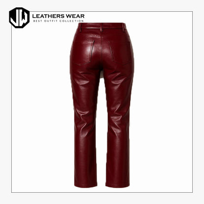 Womens Burgundy Leather Pants