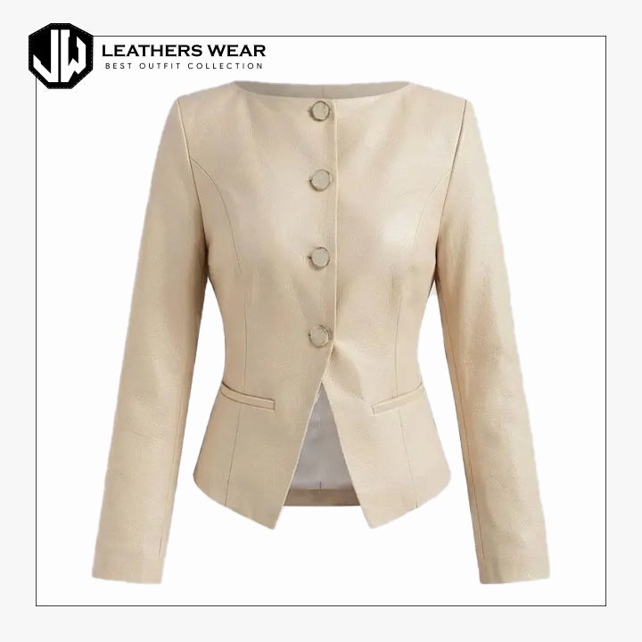 Womens Cream Leather Blazer