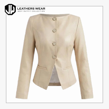 Womens Cream Leather Blazer