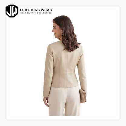 Womens Cream Leather Blazer