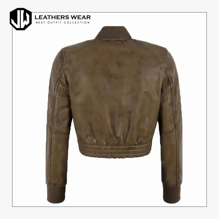 Womens Cropped Bomber Leather Jacket