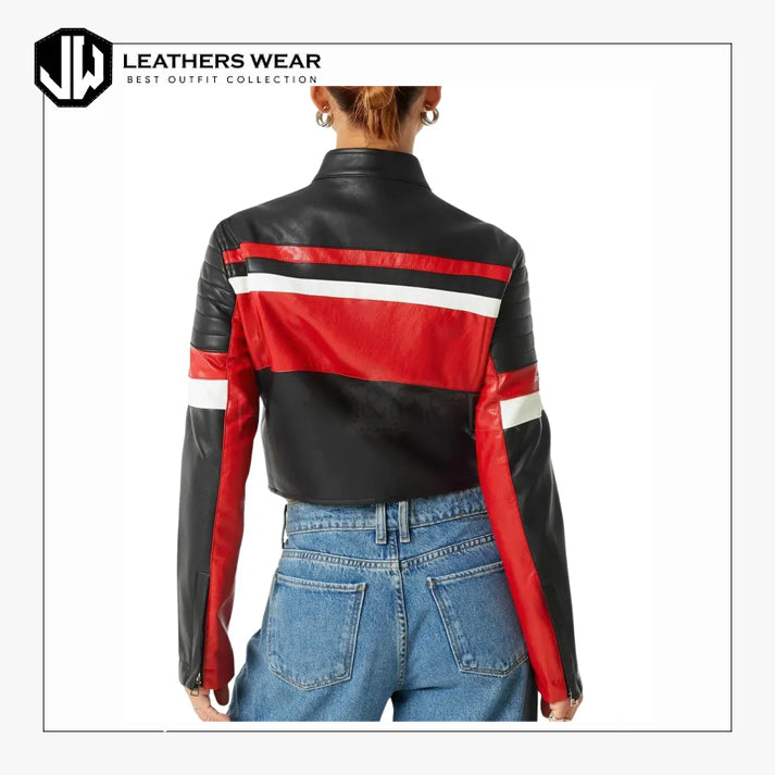 Womens Cropped Cafe Racer Moto Jacket